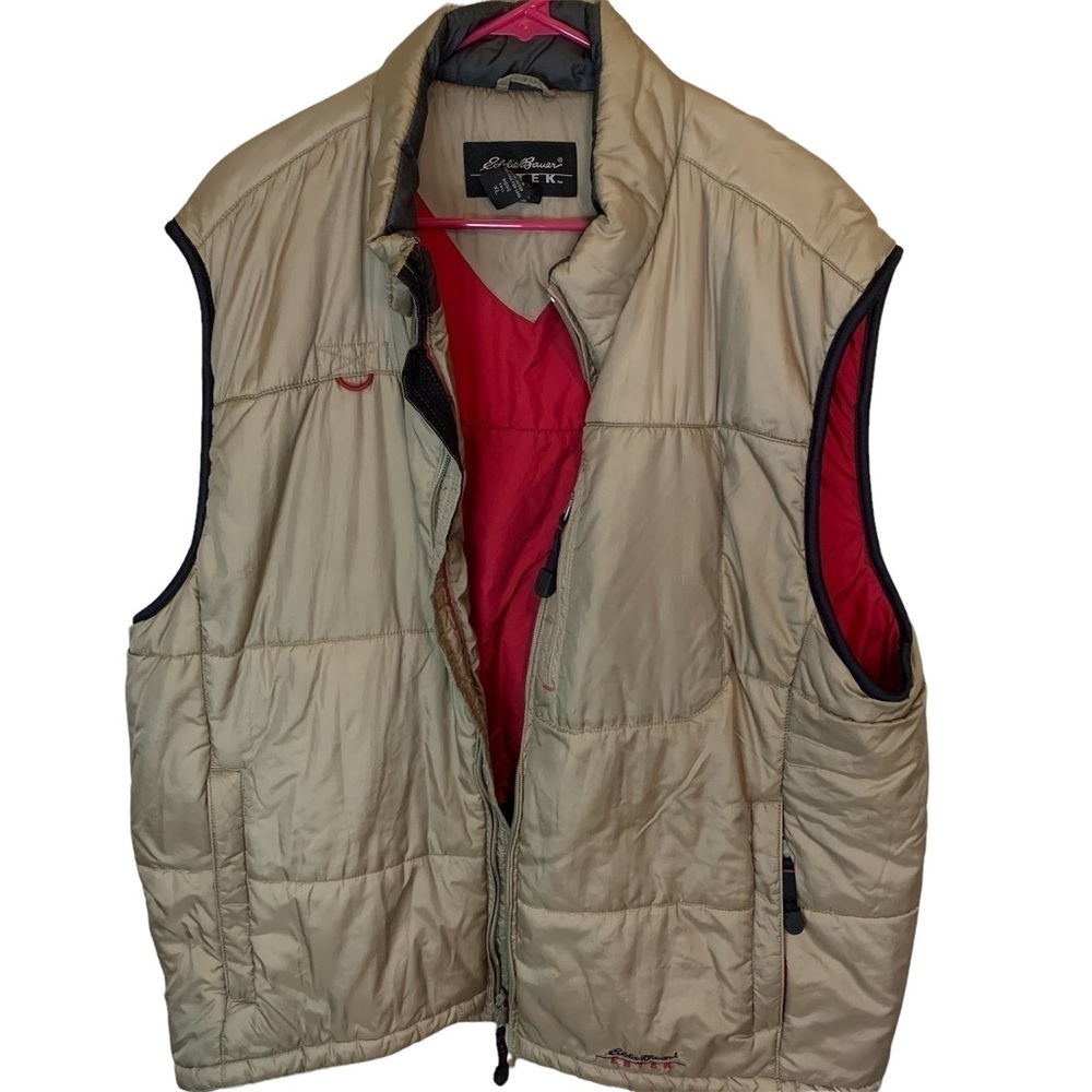 Eddie Bauer Mens EBTEK Puffer Vest Beige Zip Up Insulated Pockets